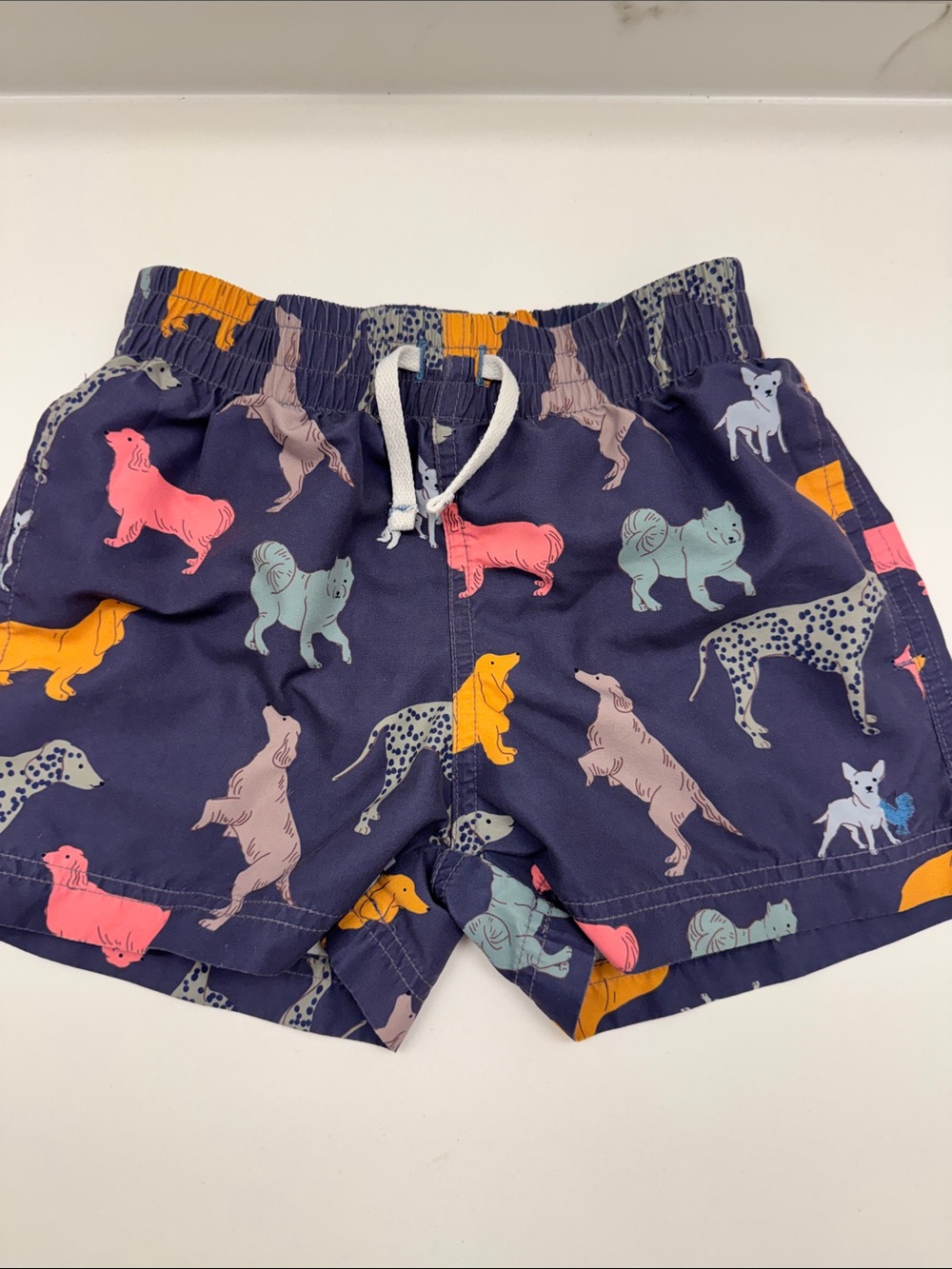 Blue Rooster Navy Dog Print Swim Shorts with  faux Drawstring